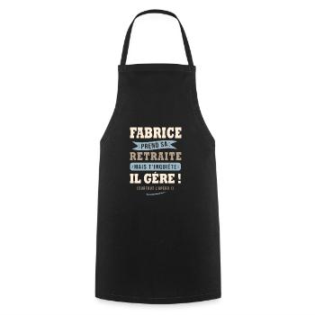 Fabrice humour retraite cadeau retraité - Tablier de cuisine - noir - Devant - AI Model Male 185 dark (185cm)