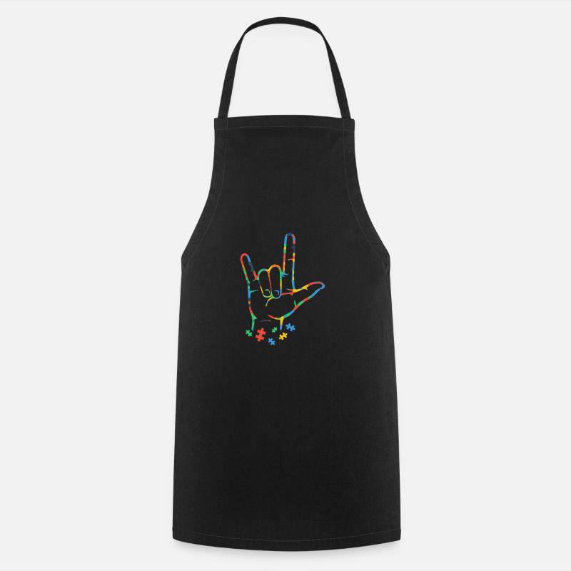 Autisme Puzzle coloré ASL Main-main - Tablier de cuisine - noir