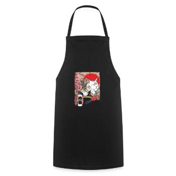 Japon Samouraï Chat Guerrier Ninja Chat - Tablier de cuisine - noir - Devant - AI Model Male 185 dark (185cm)