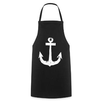 Anker | Anchor | Vintage | Weiss - Kochschürze - Schwarz - Vorne - AI Model Male 185 dark (185cm)