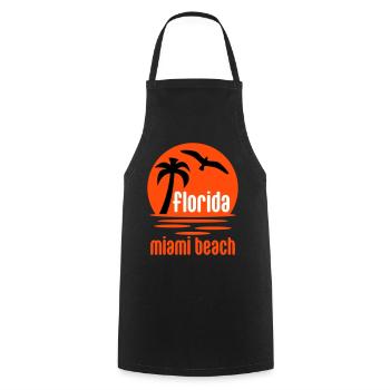 Floride, Miami beach (soleil, palmier, oiseau) - Tablier de cuisine - noir - Devant - AI Model Male 185 dark (185cm)