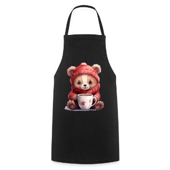 Cute bear with a cup of hot cocoa - Cooking Apron - black - Front - AI Model Male 185 dark (185cm)