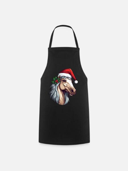 Cheval de Noël Horse Head Équitation hivernale - Tablier de cuisine - noir