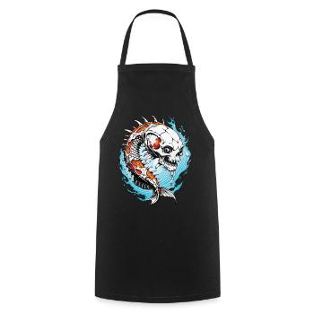Koi Skull // Totenkopf Fisch // Karpfen FS0007 - Kochschürze - Schwarz - Vorne - AI Model Male 185 dark (185cm)