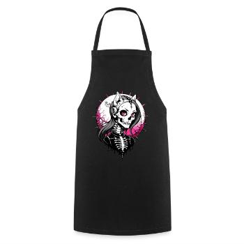 Cat-Girl Skull // Totenkopf Katzenfrau FS0042 - Kochschürze - Schwarz - Vorne - AI Model Male 185 dark (185cm)