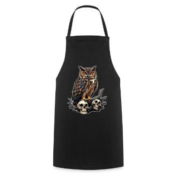 Owl sitting on sculls - Cooking Apron - black - Front - AI Model Male 185 dark (185cm)