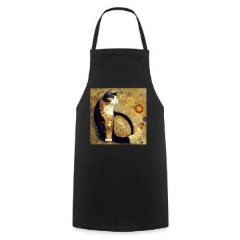 Decorative cat in the style of Gustav Klimt. - Cooking Apron - black - Front - AI Model Male 185 dark (185cm)