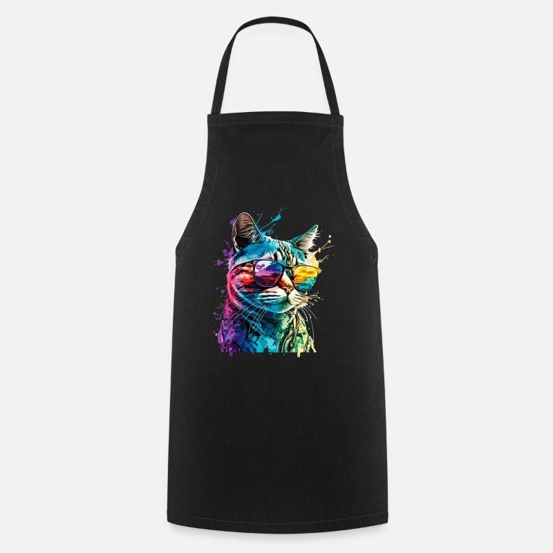 Katze Sonnenbrille Cool Splash Bunt Farbenfroh - Kochschürze - Schwarz