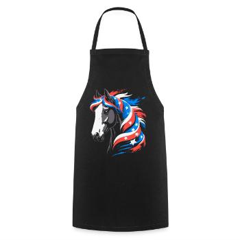 Cheval patriotique à la crinière étoilée - Tablier de cuisine - noir - Devant - AI Model Male 185 dark (185cm)