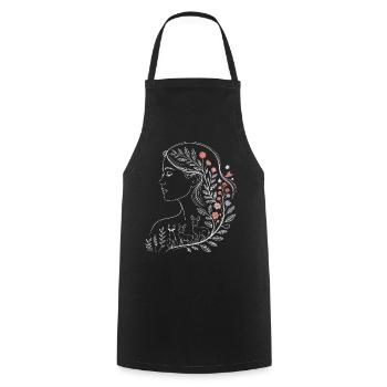 Floral woman portrait with wildlife - Cooking Apron - black - Front - AI Model Male 185 dark (185cm)