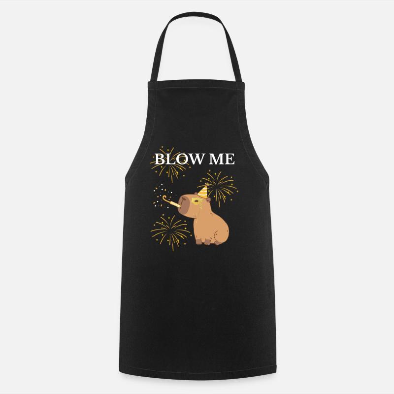 Blow Me Capibara and Fireworks - Cooking Apron - black