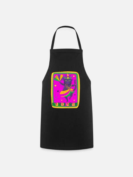 Mardi Gras Dancing Cat - Cooking Apron - black
