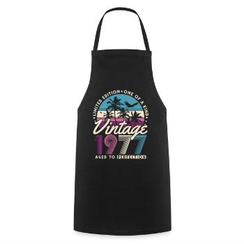 Cadeau d’anniversaire rétro vintage 1977 - Tablier de cuisine - noir - Devant - AI Model Male 185 dark (185cm)