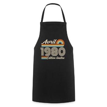  Avril 1980 anniversaire rétro 1980 April 1980 - Tablier de cuisine - noir - Devant - AI Model Male 185 dark (185cm)