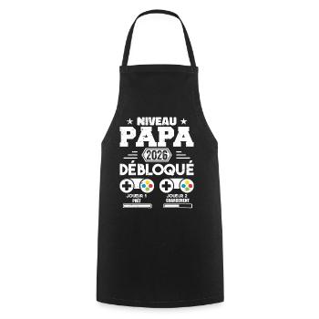 Niveau Papa Débloqué Futur Père 2026 Papa Cadeau - Tablier de cuisine - noir - Devant - AI Model Male 185 dark (185cm)