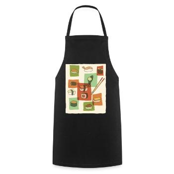 Sushi Mid-Century Pop Art - Cooking Apron - black - Front - AI Model Male 185 dark (185cm)
