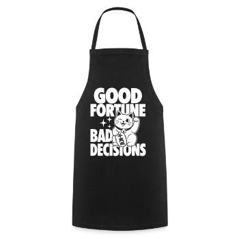 Bonne fortune, mauvaises décisions, chat - Tablier de cuisine - noir - Devant - AI Model Male 185 dark (185cm)