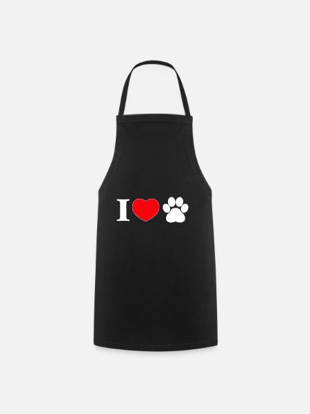 "I love" with paw print - Cooking Apron - black