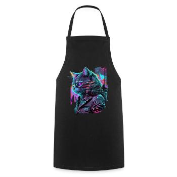 Synthwave Cat Cats 80s Cadeau - Tablier de cuisine - noir - Devant - AI Model Male 185 dark (185cm)
