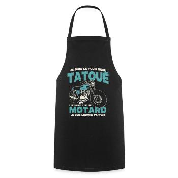 Le plus beau tatoué et le meilleur motard - Tablier de cuisine - noir - Devant - AI Model Male 185 dark (185cm)