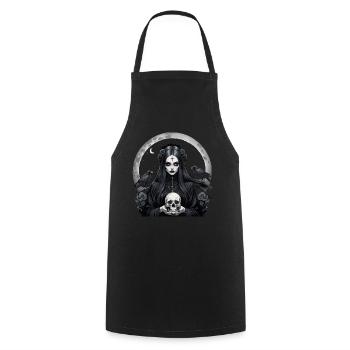 Schöne gotische Frau mit Raben hält einen Totenkopf - Kochschürze - Schwarz - Vorne - AI Model Male 185 dark (185cm)