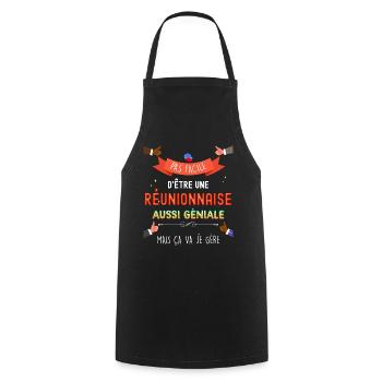 Femme Réunionnaise Géniale Drapeau La Réunion - Tablier de cuisine - noir - Devant - AI Model Male 185 dark (185cm)