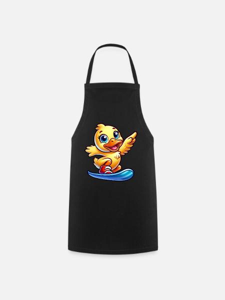 Süße Ente Cartoon Surfer Snowboarder - Kochschürze - Schwarz