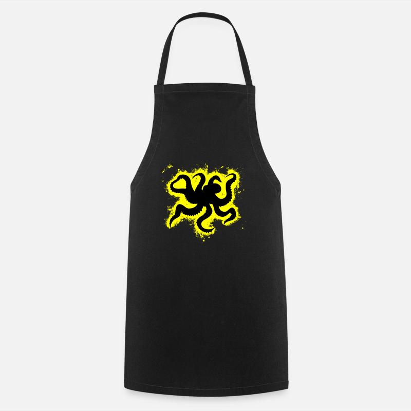 Silhouette pieuvre vectorielle graphique jaune et noir - Tablier de cuisine - noir