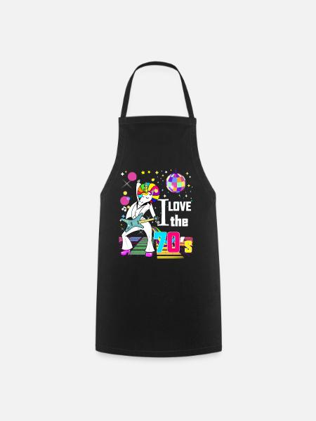 Unicorn Guitarist Vintage Year 70 Disco Dance - Cooking Apron - black