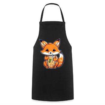 Cute Fox with Bubble Tea - Cooking Apron - black - Front - AI Model Male 185 dark (185cm)