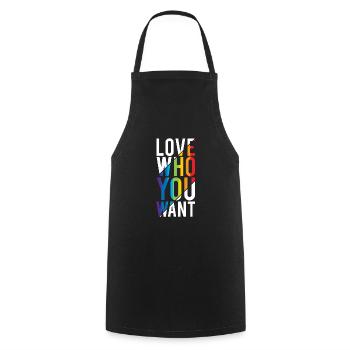 Love who you Want LGBTQ GAY Pride Rainbow FLAG - Kochschürze - Schwarz - Vorne - AI Model Male 185 dark (185cm)