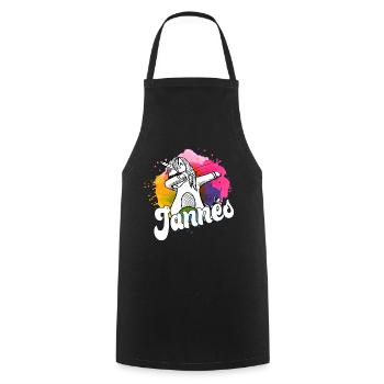 JANNES - Beau nom de garçon avec licorne cool - Tablier de cuisine - noir - Devant - AI Model Male 185 dark (185cm)