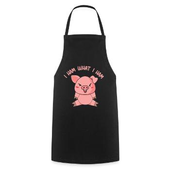 Je jambon ce que je jambon Cochon Drôle d’animal Jeux de mots - Tablier de cuisine - noir - Devant - AI Model Male 185 dark (185cm)