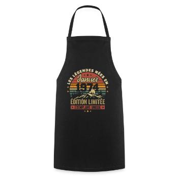 Légendaire depuis Janvier 1974 Vintage Cadeau 1974 - Tablier de cuisine - noir - Devant - AI Model Male 185 dark (185cm)