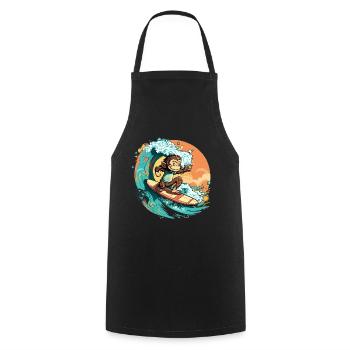 Aloha Monkey: Riding Waves of Happiness Print - Cooking Apron - black - Front - AI Model Male 185 dark (185cm)