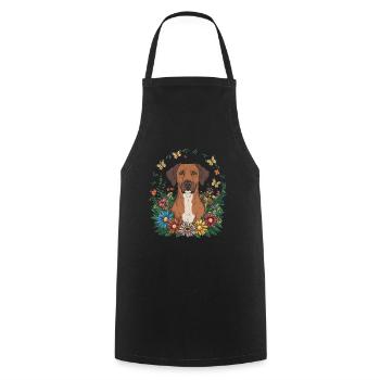 Dessin animé Lion Chien avec Fleurs et Papillons - Tablier de cuisine - noir - Devant - AI Model Male 185 dark (185cm)