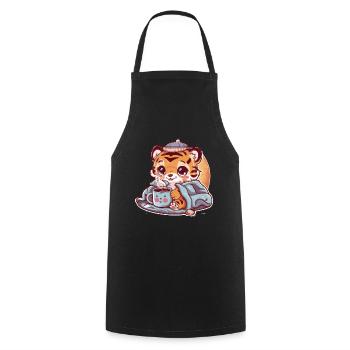 Tigre Kawaii avec tasse et couverture - Tablier de cuisine - noir - Devant - AI Model Male 185 dark (185cm)