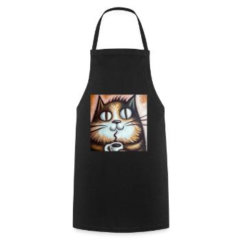 Katze genießt Kaffee - Kochschürze - Schwarz - Vorne - AI Model Male 185 dark (185cm)