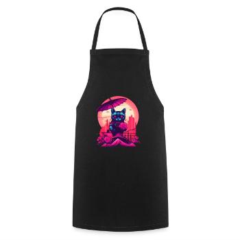 Synthwave japan Cat with umbrella - Kochschürze - Schwarz - Vorne - AI Model Male 185 dark (185cm)
