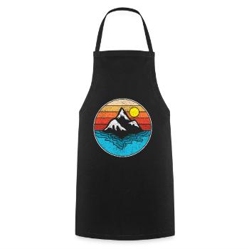 Meer Berg Berge Retro Grafik - Kochschürze - Schwarz - Vorne - AI Model Male 185 dark (185cm)