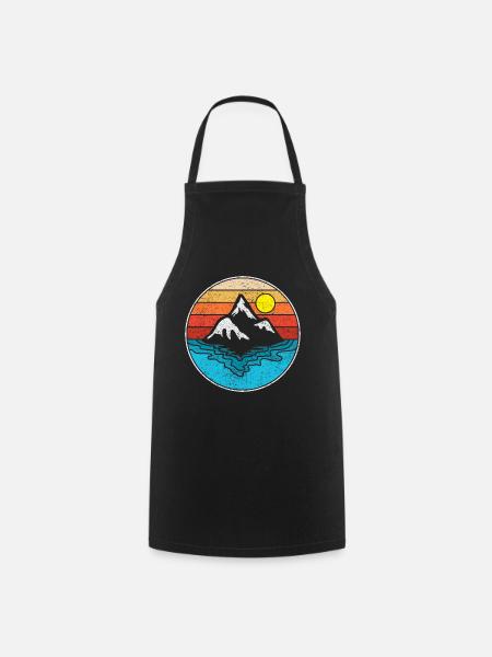 Sea Mountain mountains Retro Graphic - Cooking Apron - black