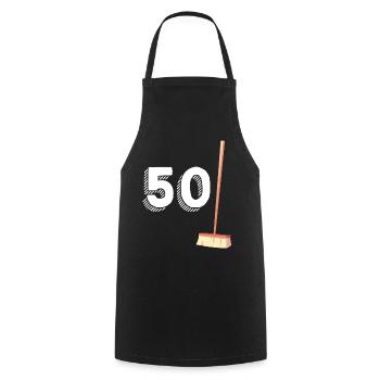 50 Brooms Gift Humor Original Birthday - Cooking Apron - black - Front - AI Model Male 185 dark (185cm)