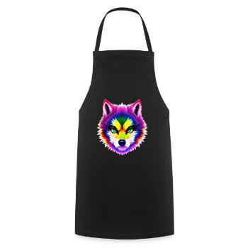 Mystischer Regenbogen Wolf Kopf - Kochschürze - Schwarz - Vorne - AI Model Male 185 dark (185cm)