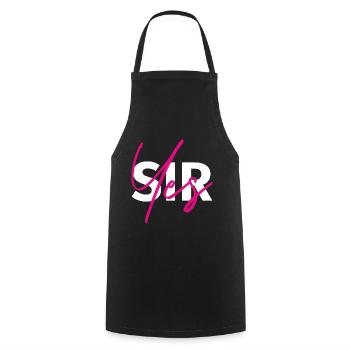 Yes, Sir! Weiß mit Pink - Kochschürze - Schwarz - Vorne - AI Model Male 185 dark (185cm)