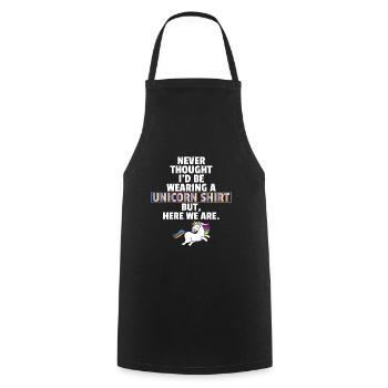 Proud! I'm wearing a unicorn T-shirt - Cooking Apron - black - Front - AI Model Male 185 dark (185cm)