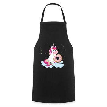 Little unicorn gleefully eats a donut - Cooking Apron - black - Front - AI Model Male 185 dark (185cm)