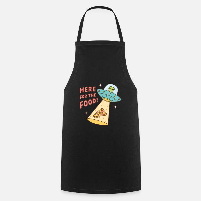UFO alieno carino qui per la pizza del cibo - Grembiule da cucina - nero