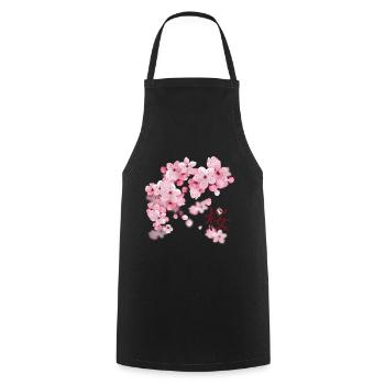 Japanese Cherry Blossoms - Sakura - Cooking Apron - black - Front - AI Model Male 185 dark (185cm)
