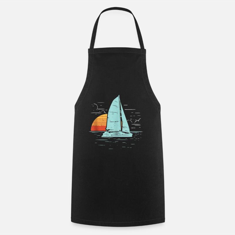 retro boat sail anchor sail sail sail - Cooking Apron - black