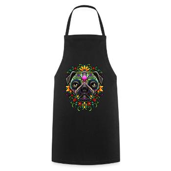 Jour de la mort Pug Illustration colorée détaillée - Tablier de cuisine - noir - Devant - AI Model Male 185 dark (185cm)
